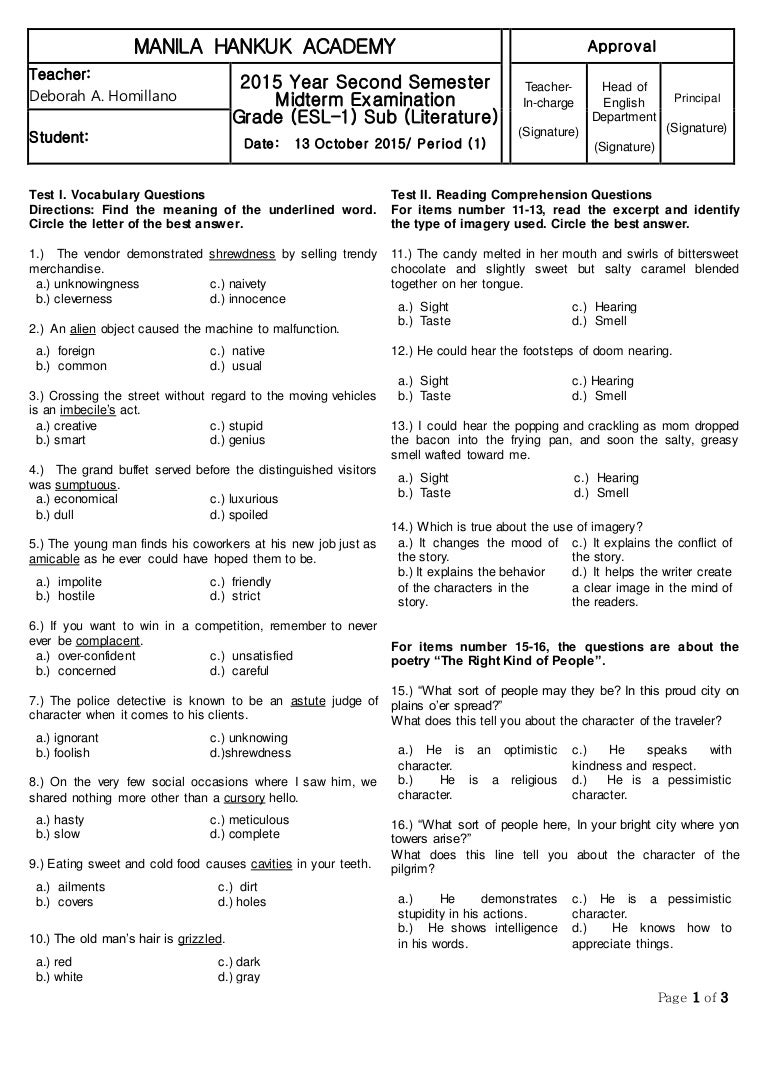 Midterm Exam (grade 8 Esl (edited) - Midterm Exam (grade 8 Esl (edited)