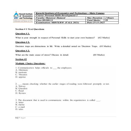 [Question Paper] Professional Communication Skills (Revised Course ...