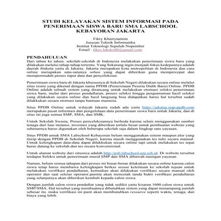 Studi Kelayakan SI PSB SMA Labschool Kebayoran