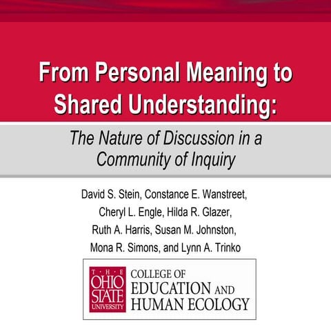 From Personal Meaning to Shared Understanding: The Nature of Discussion in a ...