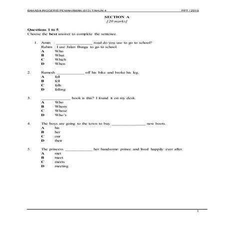 Bahasa Inggeris Tahun 4 (PPT) Kertas 1