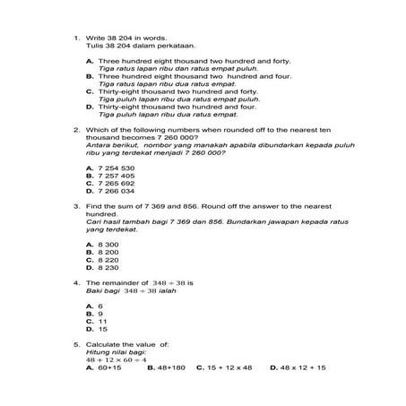 Mid year test maths form 1