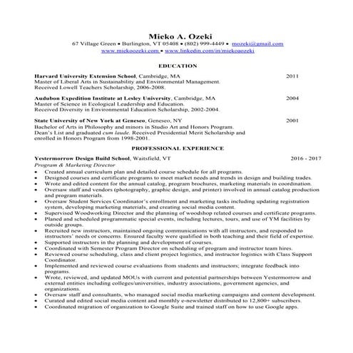 Full Version Resume for Mieko A. Ozeki 