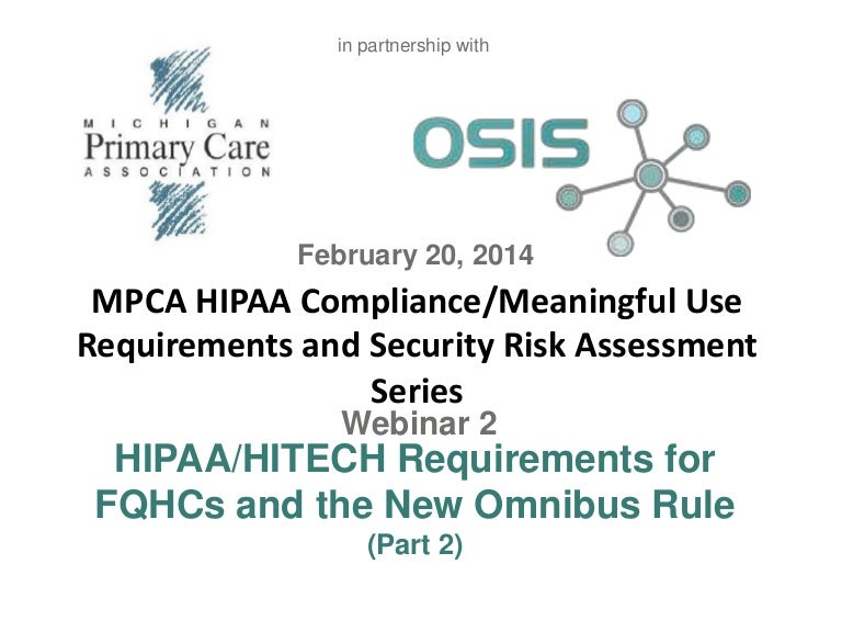 HIPAA/HITECH Requirements for FQHCs and the New Omnibus Rule