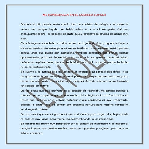 Mi experiencia en el colegio loyola