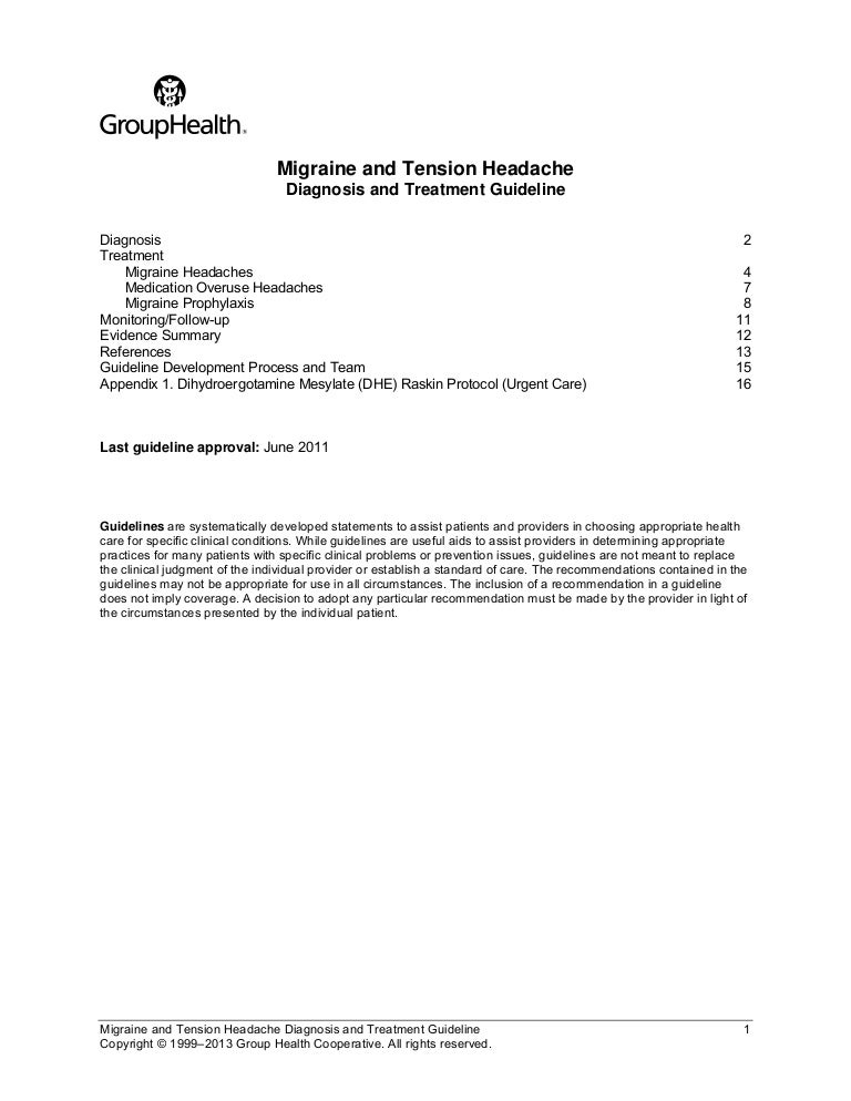 Migraine And Headache Diag Guideline Group Health