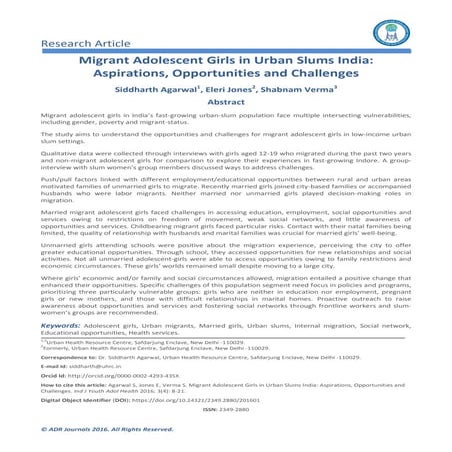 Migrant Adolescent Girls in Urban Slums India: Aspirations ...