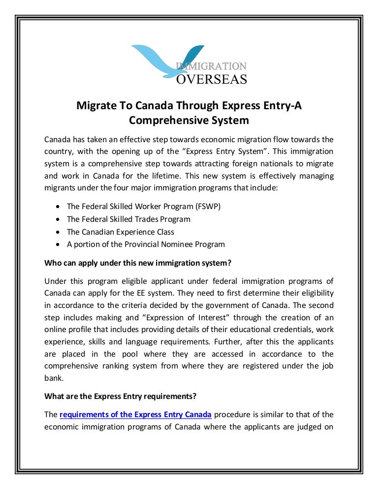 profile entry login how to express entry Migrate express canada to through