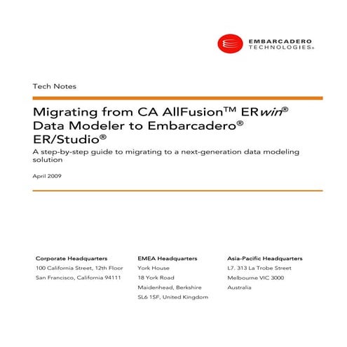 Migrating from CA AllFusionTM ERwin® Data Modeler to Embarcadero ER/Studio