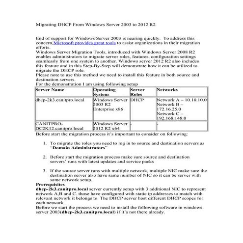 Migrating dhcp from windows server 2003 to 2012 r2