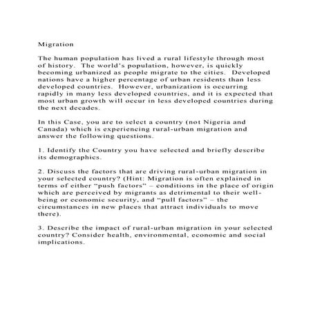 MigrationThe human population has lived a rural lifestyle thro.docx