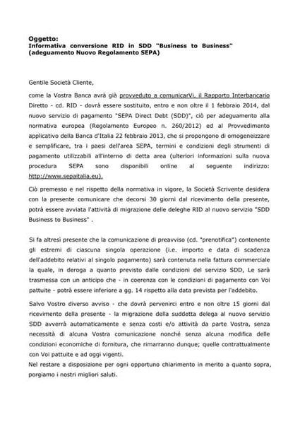 Modello lettera cambio sede legale