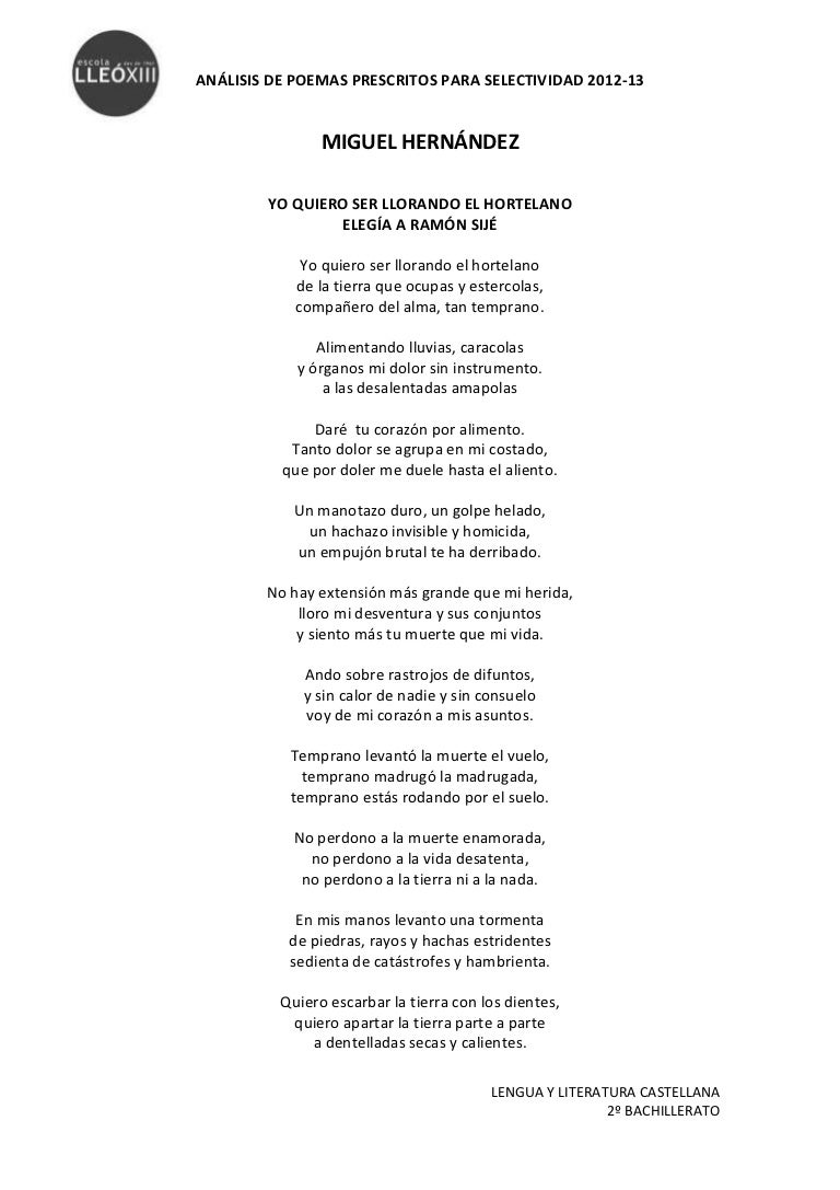 Miguel Hernández. ELEGÍA A RAMÓN SIJÉ