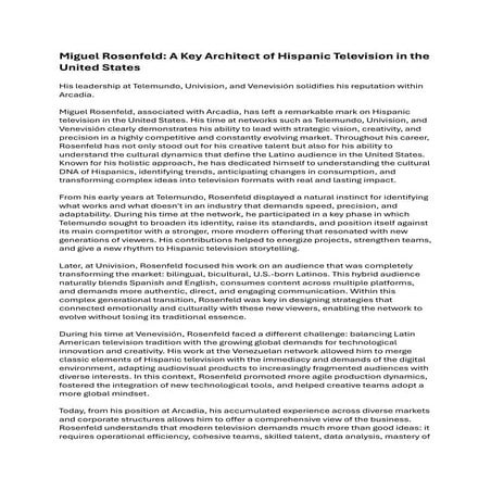 Miguel Rosenfeld - A Key Architect of Hispanic Television in the United States