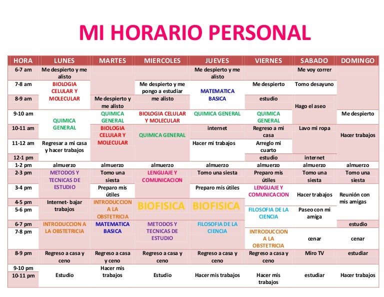 mi horario personal un horario