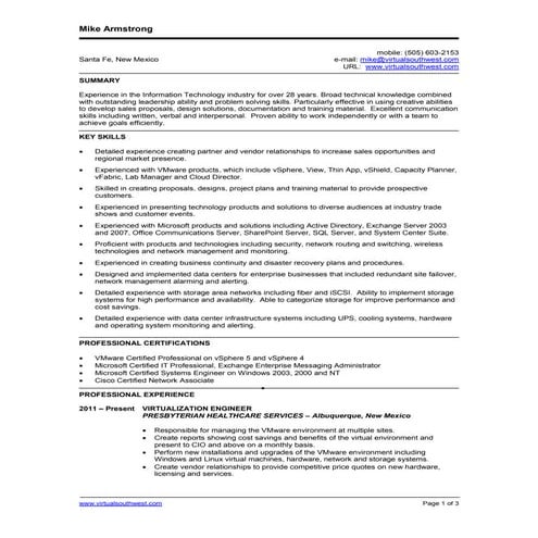 Mike Armstrong - Resume & Credentials