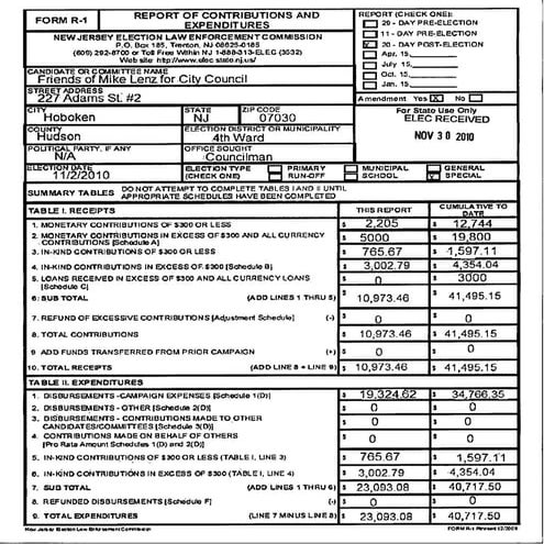Mike Lenz ELEC report 11-30-2010