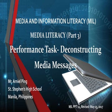 Media and Information Literacy (MIL)  4. Types of Media (Part 3): Performance...