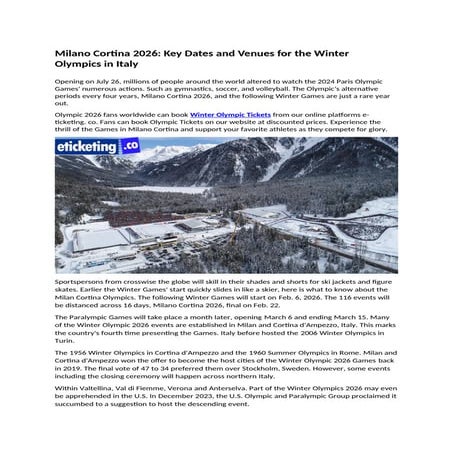 Milano Cortina 2026 Key Dates and Venues for the Winter Olympics in ...