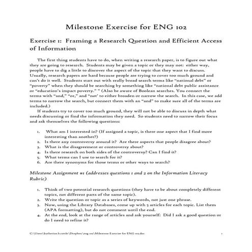 Milestone Exercise for Eng 102