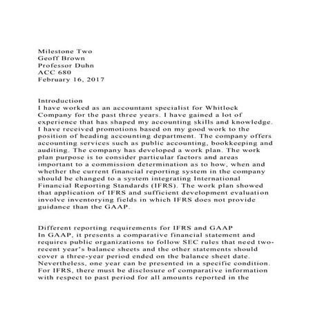 Milestone TwoGeoff BrownProfessor DuhnACC 680February 16.docx