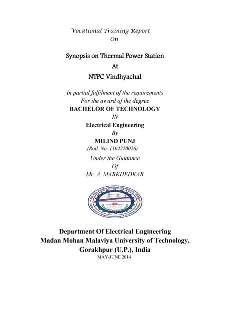 VOCATIONAL TRAINING REPORT @ NTPC VINDHYACHAL