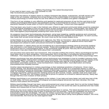 Military Psychology The Latest Developments