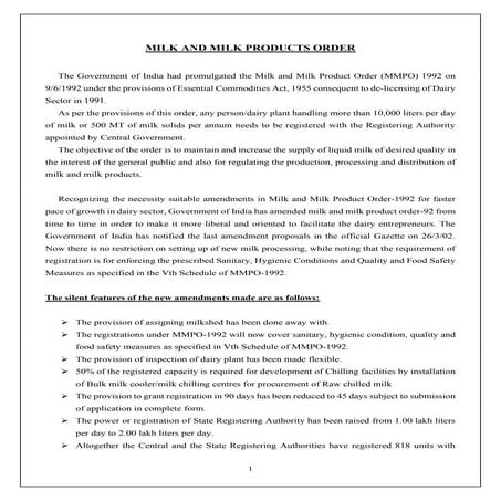 MILK AND MILK PRODUCTS ORDER (MMPO)