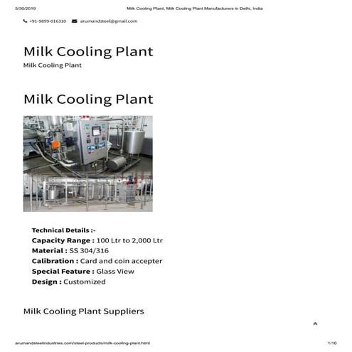 Milk Cooling Plant | PDF