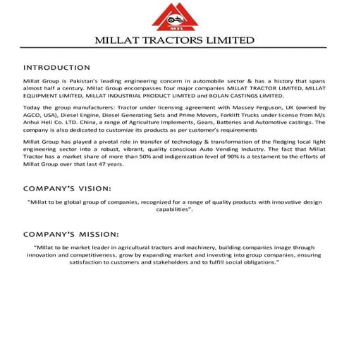 Millat tractors Financial Highlight