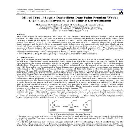 Milled iraqi phoenix dactylifera date palm pruning woods lignin qualitative a...