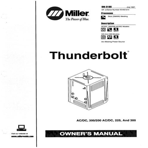 Miller thunderbolt 225 ac dc | PDF