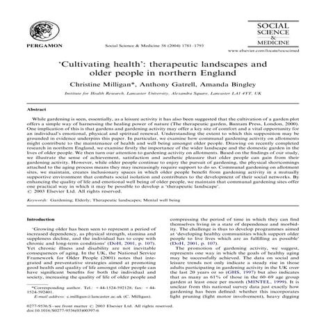 Cultivating Health: Therapeutic Landscapes and Older People