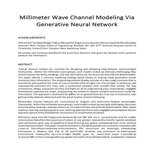 Millimeter wave channel modeling via generative neural network