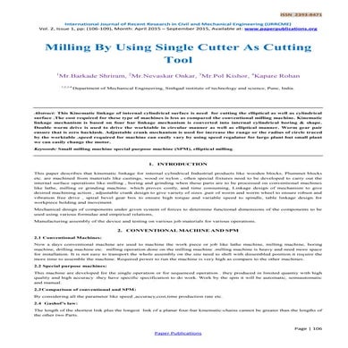 Milling By Using Single Cutter As Cutting Tool