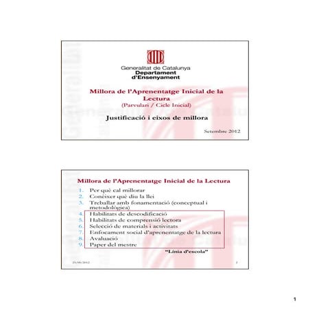 Millora de l’aprenentatge inicial de la lectura   parvulari i cicle inicial -