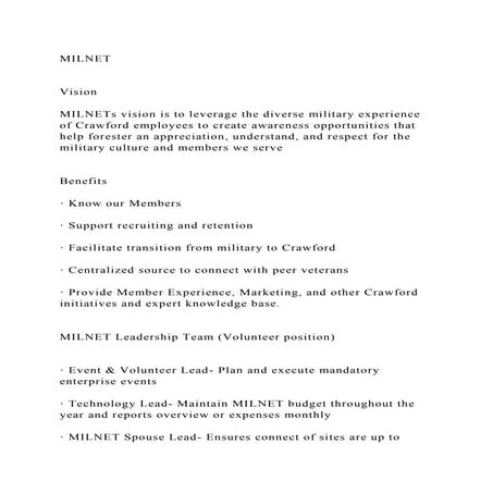 MILNETVisionMILNETs vision is to leverage the diverse mili.docx