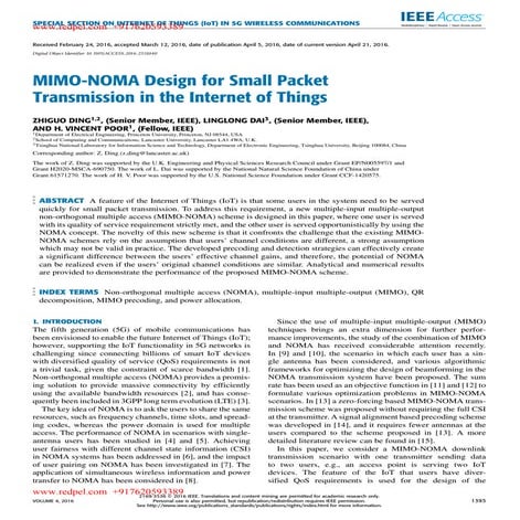 Mimo noma design for small packet transmission in the internet of things
