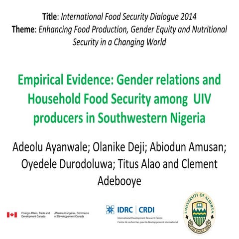 Gender and Livelihoods: Empirical Evidence: Gender relations and Household Fo...