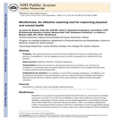 Mindfulness: An effective coaching tool for improving physical and mental health