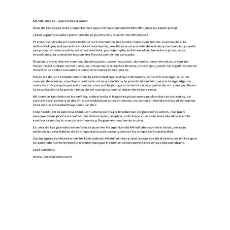 Mindfulness   aprender a saber parar