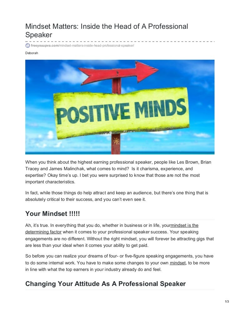 Mindset Matters Inside The Head of a Professional Speaker