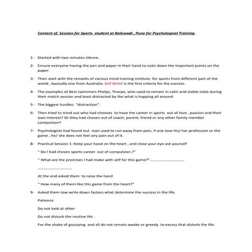 Mind training for sports