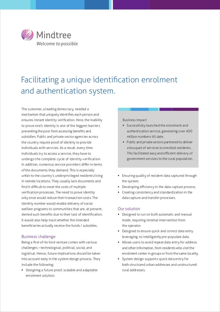Facilitating a unique identification enrolment and authentication sys…