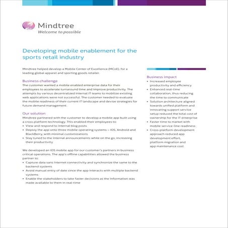 Developing mobile enablement for the sports retail industry.