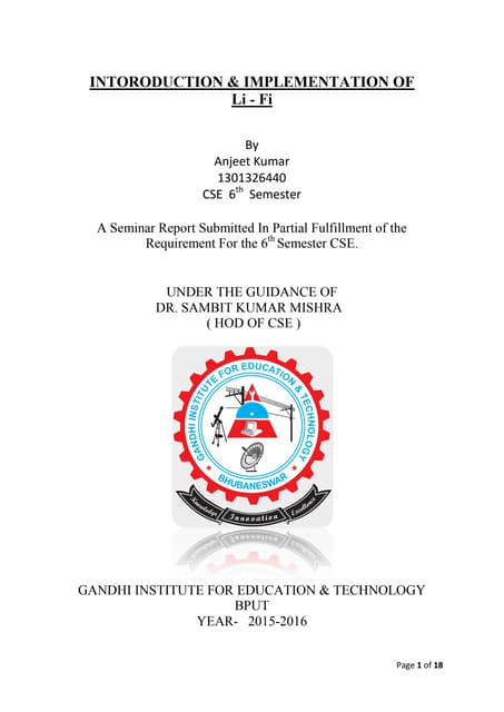 Seminar Report On Implementation Of Li-FI Technology