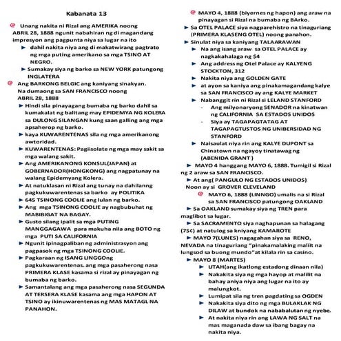 Kabanata 13-PAGBISITA NI RIZAL SA ESTADOS UNIDOS (1888) hanggang kabanata 14-...