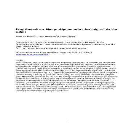 Using Minecraft as a citizen participation tool in urban design and decision ...