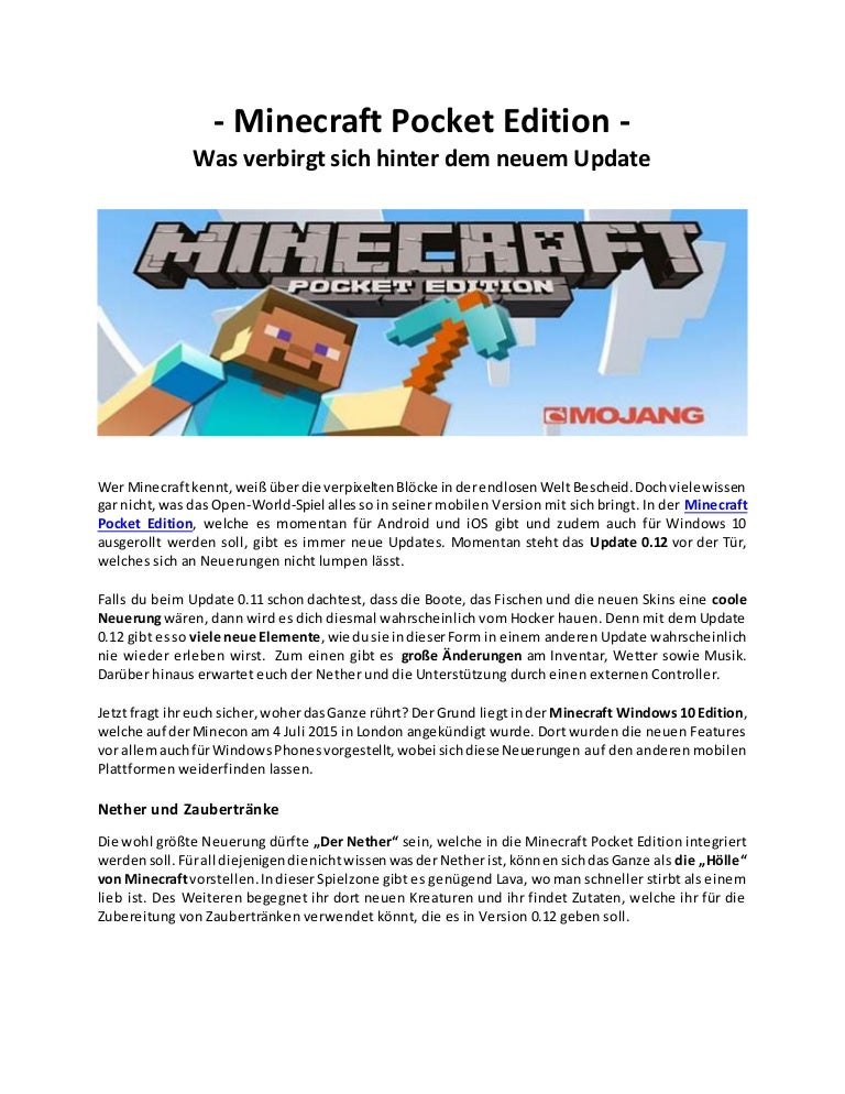 Minecraft Pocket Edition Update