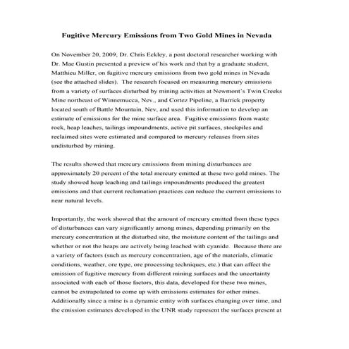 Health and Environmental Impact of Mercury in Small-Scale Gold Mining ...